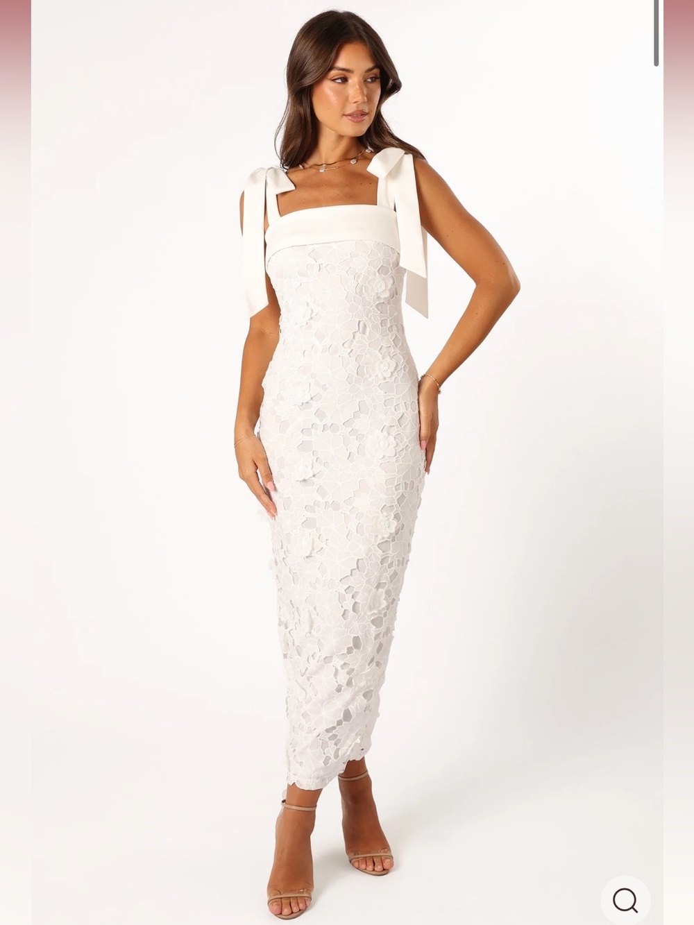 Petal & Pup White Lace Midi Dress with Tie-Strap Bows - Worn Once!